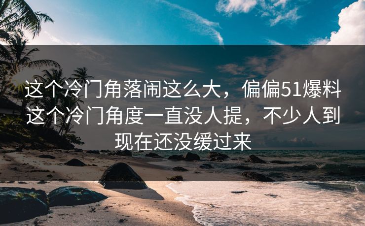 这个冷门角落闹这么大，偏偏51爆料这个冷门角度一直没人提，不少人到现在还没缓过来
